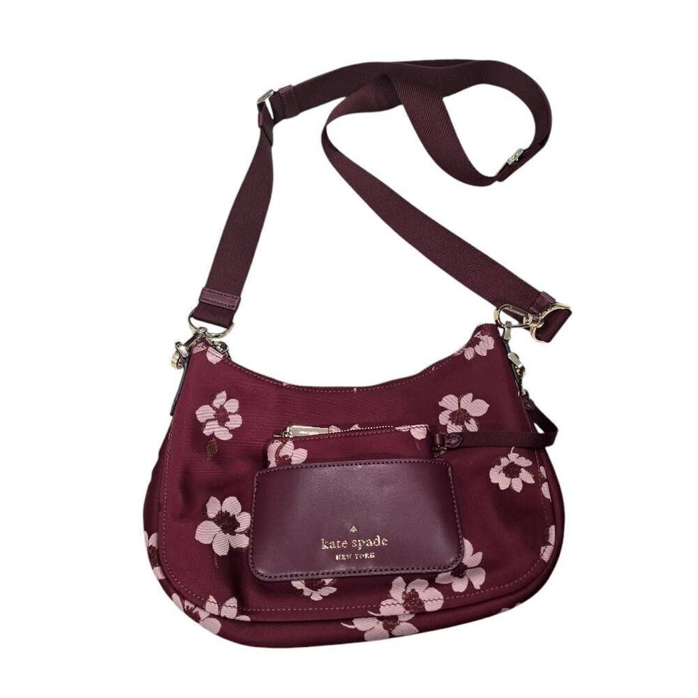 Kate Spade‎ Women's One Size Burgundy Floral Leather Trimmed Nylon Crossbody Bag